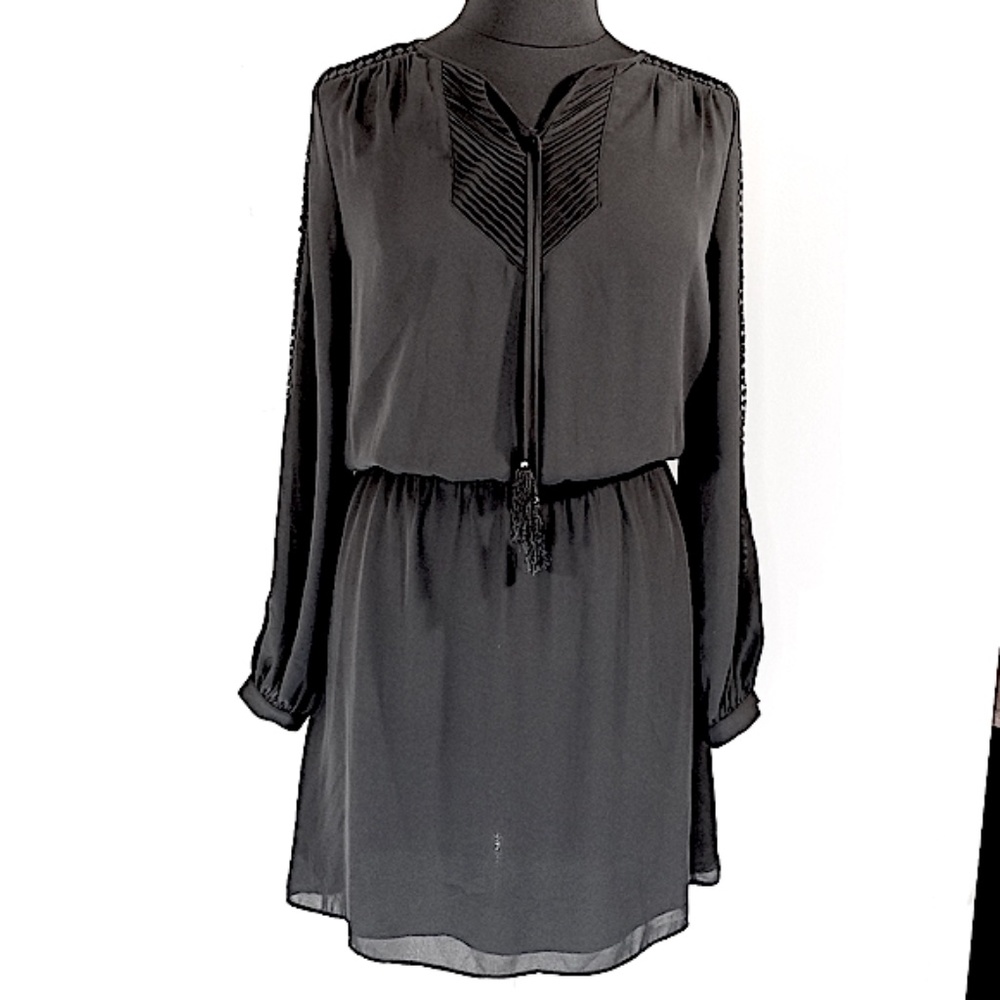 WHBM chiffon tassel tie neck dress